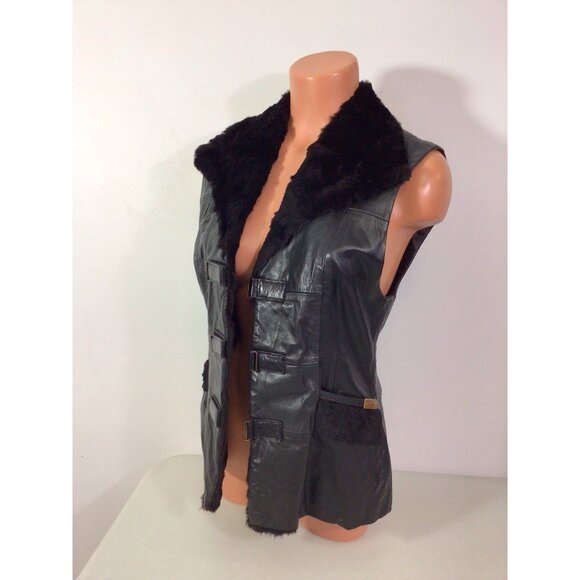 Leather Fur Trim Vest Womens Small - Picture 3 of 9